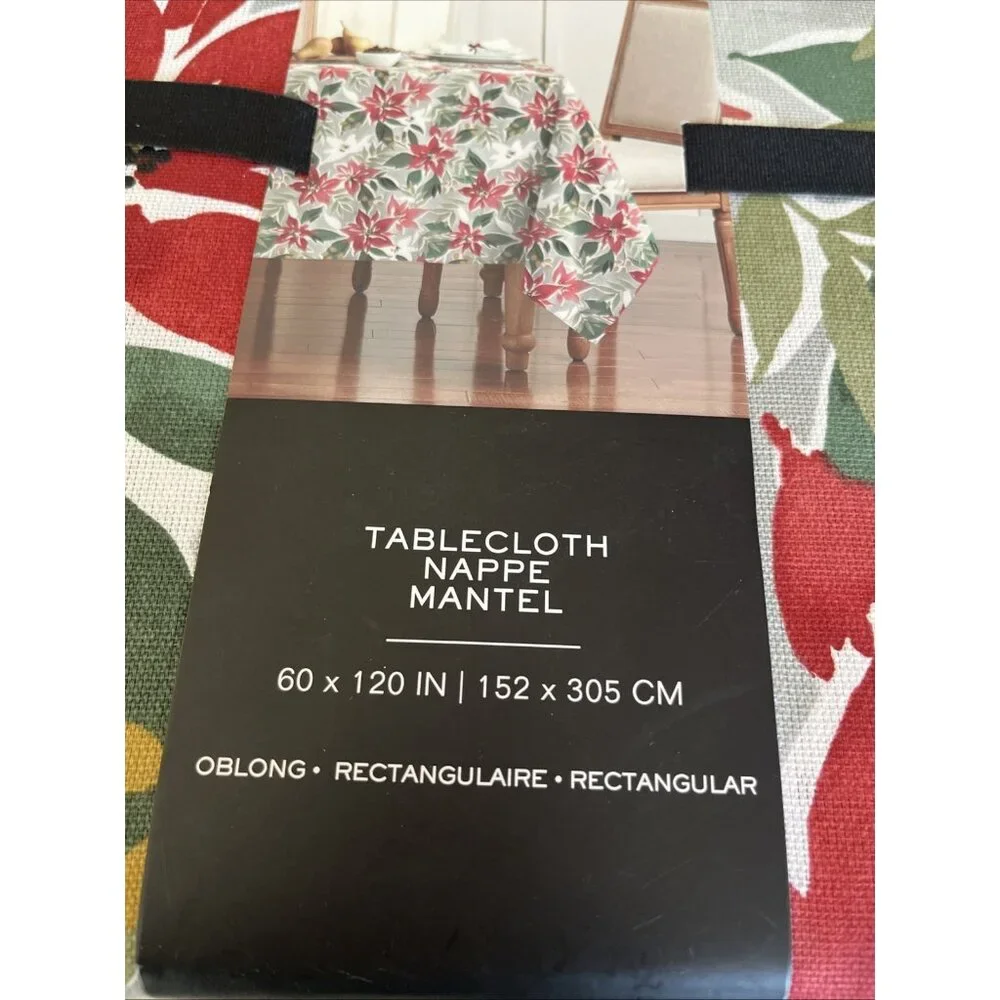 RALPH LAUREN Tablecloth 60x120 Rectangular Vibrant Large Poinsettias